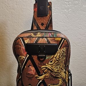 MCM Multicolor Belt Bag with Princess Lion Design. Unisex bumbag